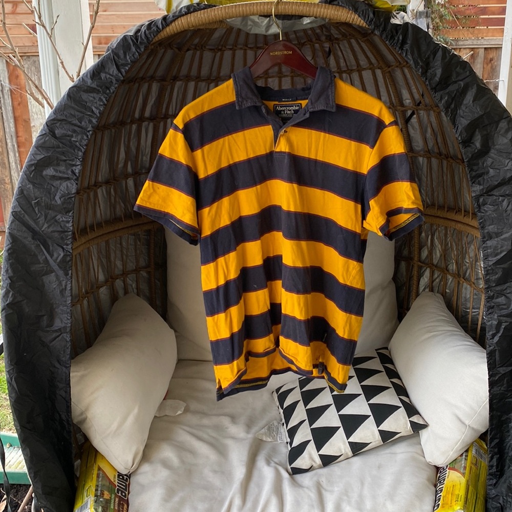 Dark blue, yellow, red stripped large muscle Abercrombie & Fitch polo 100%cotton